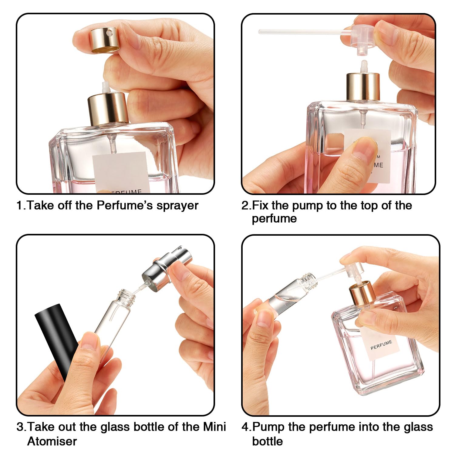 Zonon 56 Stück 5 ml nachfüllbarer Parfümzerstäuber Mini nachfüllbar Spray Parfümflasche tragbar mit 56 Stück Nachfüllpumpe Spender Pumpe Transferwerkzeug für ausgehenden Valentinstag (schwarz)