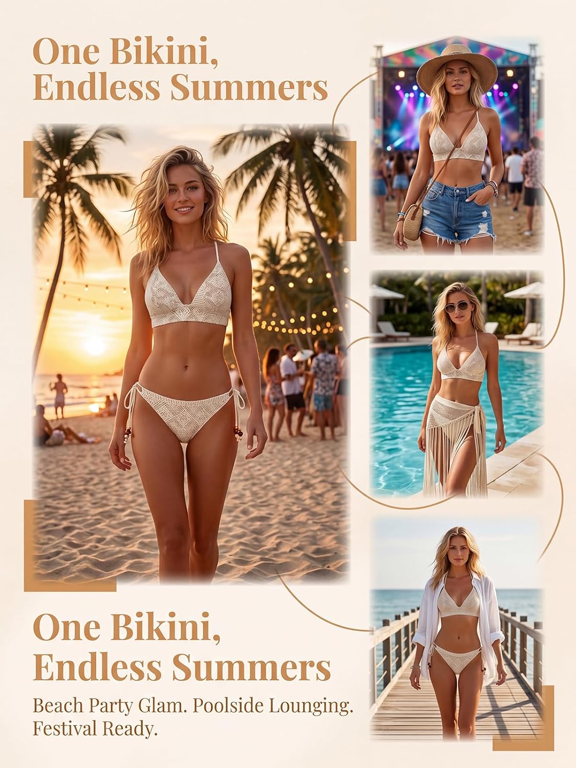 CUPSHE Women's Bikini Sets Two Piece Swimsuit Mid Rise Bathing Suit Molded Cups Crossback Tie Textured
