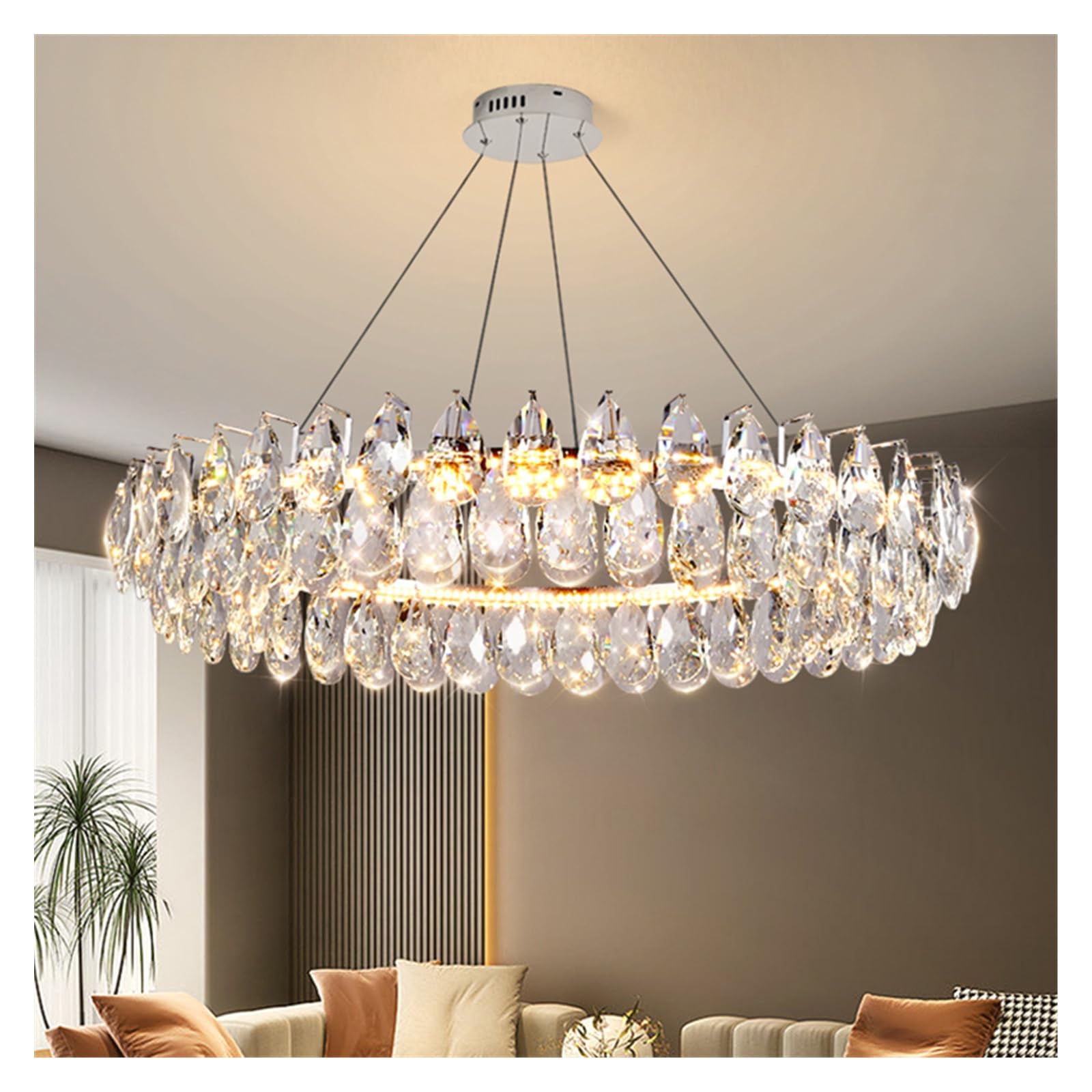 Nowoczesny kryształowy żyrandol, oświetlenie wewnętrzne, lampa sufitowa, lampa wisząca LED do salonu (prostokątna 120 cm, RC)