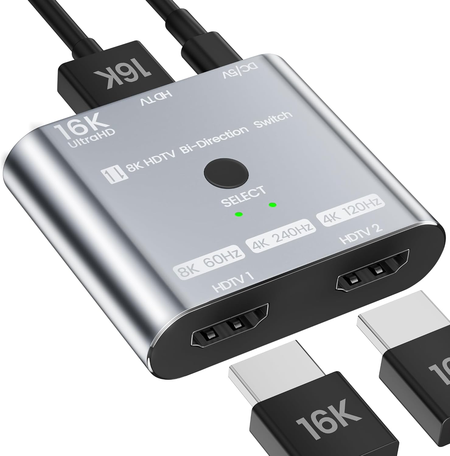 HDMI 2.1 Switch 16K/8K@120Hz/4K@240Hz - HDMI Switch 2 in 1 Out/HDMI Switch 1 in 2 Out, HDMI Splitter with VRR HDR10+ Dolby Atmos, 48Gbps HDMI Switcher for PS5/4 Xbox Switch 2 Roku Firestick Apple TV