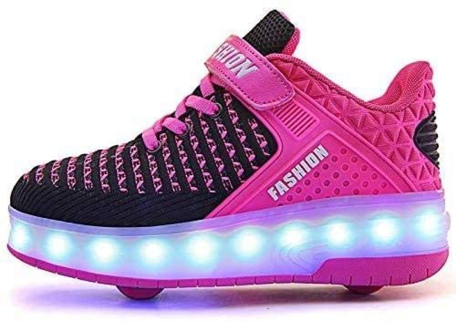 Zapatillas De Skate LED con Ruedas Dobles Zapatillas De Skate Zapatillas con Ruedas LED Niños Niños Niñas Gimnasia Al Aire Libre Zapatillas De Moda Técnica,Pink-28 EU