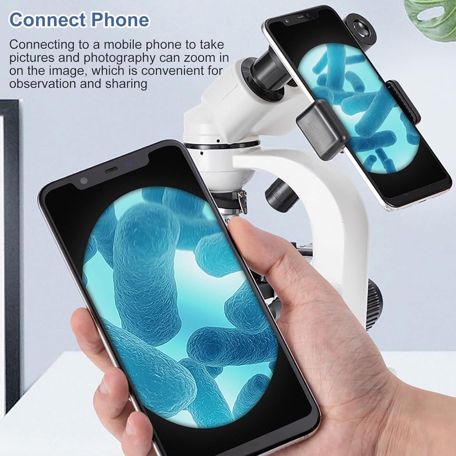 Microscopio Óptico De Laboratorio, Microscopio Binocular Compuesto 40X-2500X, con Ocular Eléctrico De 2.0 MP, Iluminación LED Dual, Captura De Imágenes Y Grabación De Video
