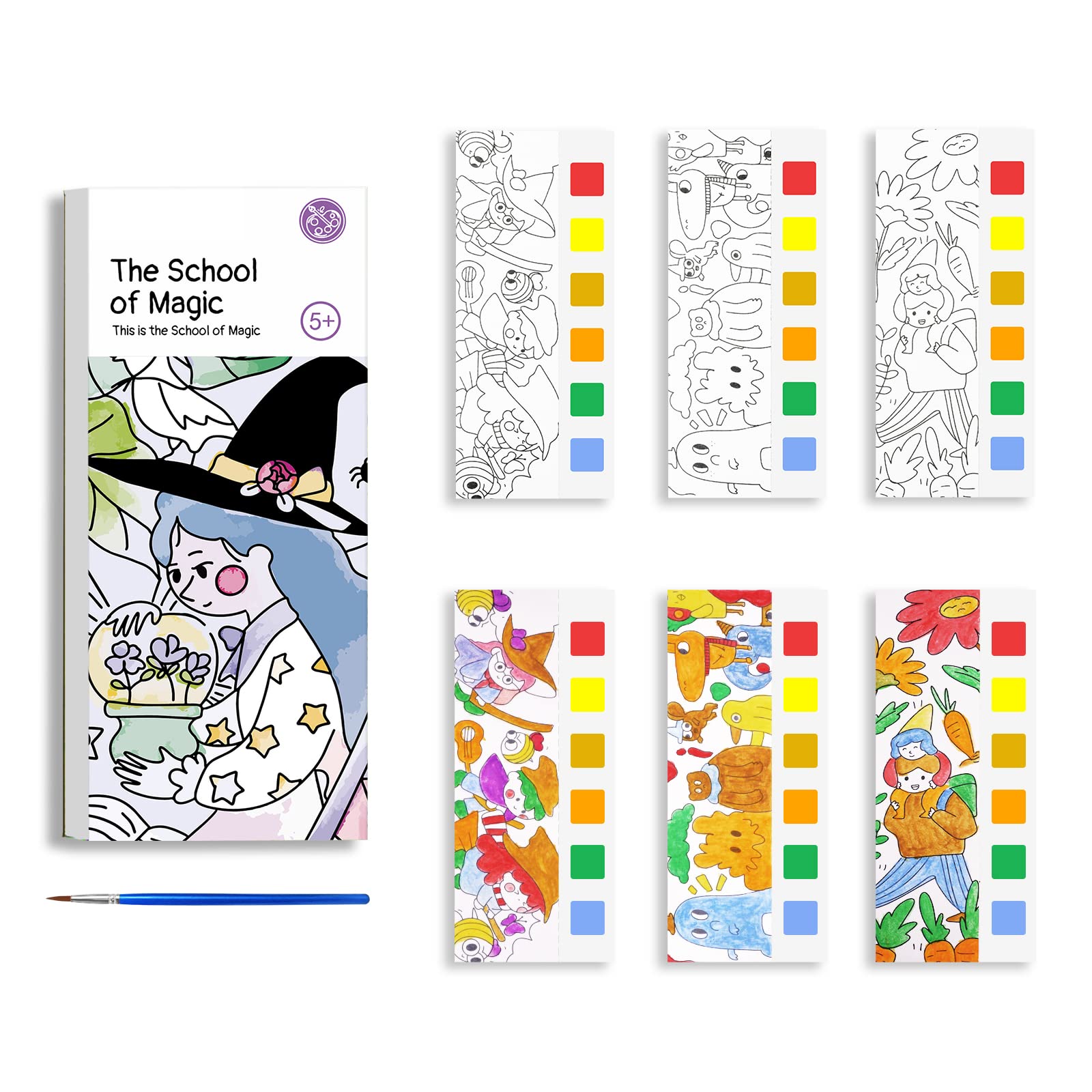 Vicloon Pocket Watercolor Painting Book, Magic Water Coloring Books, Drawing Doodle Coloring Book, 20 Sheets Watercolor Painting Book with Paint and Brush for Kids and Adults (Academy of Magic)