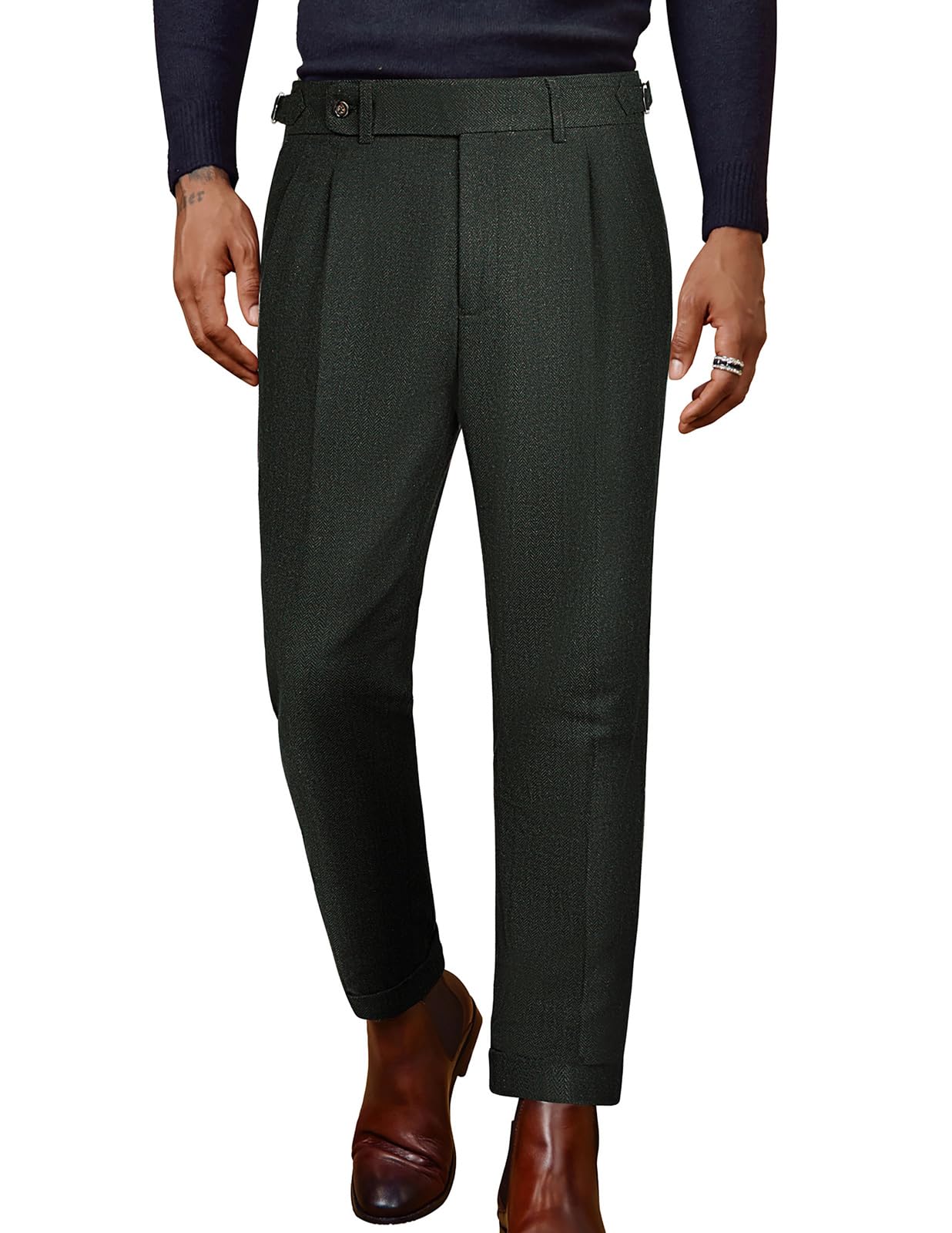 pj paul jones Men Vintage Tweed Pants Herringbone Pleated Suit Trousers-picture-38