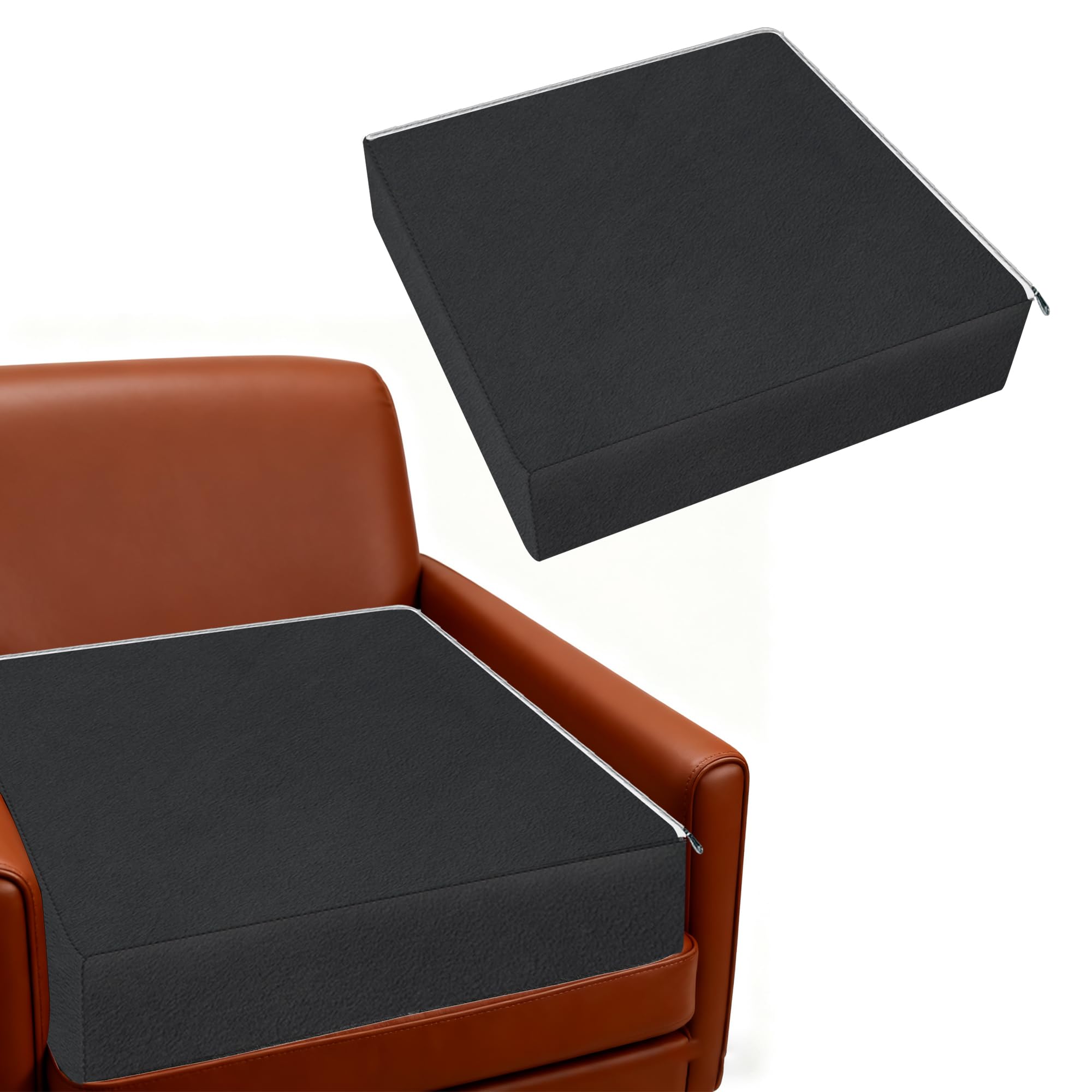 15.75"x15.75"x4.2" Premium Seat Cushion - Memory Foam Support Pad for Hard Chairs, Old Couches & Wheelchairs - Removable Flocked Cover for Office/Meditation/Yoga - Black