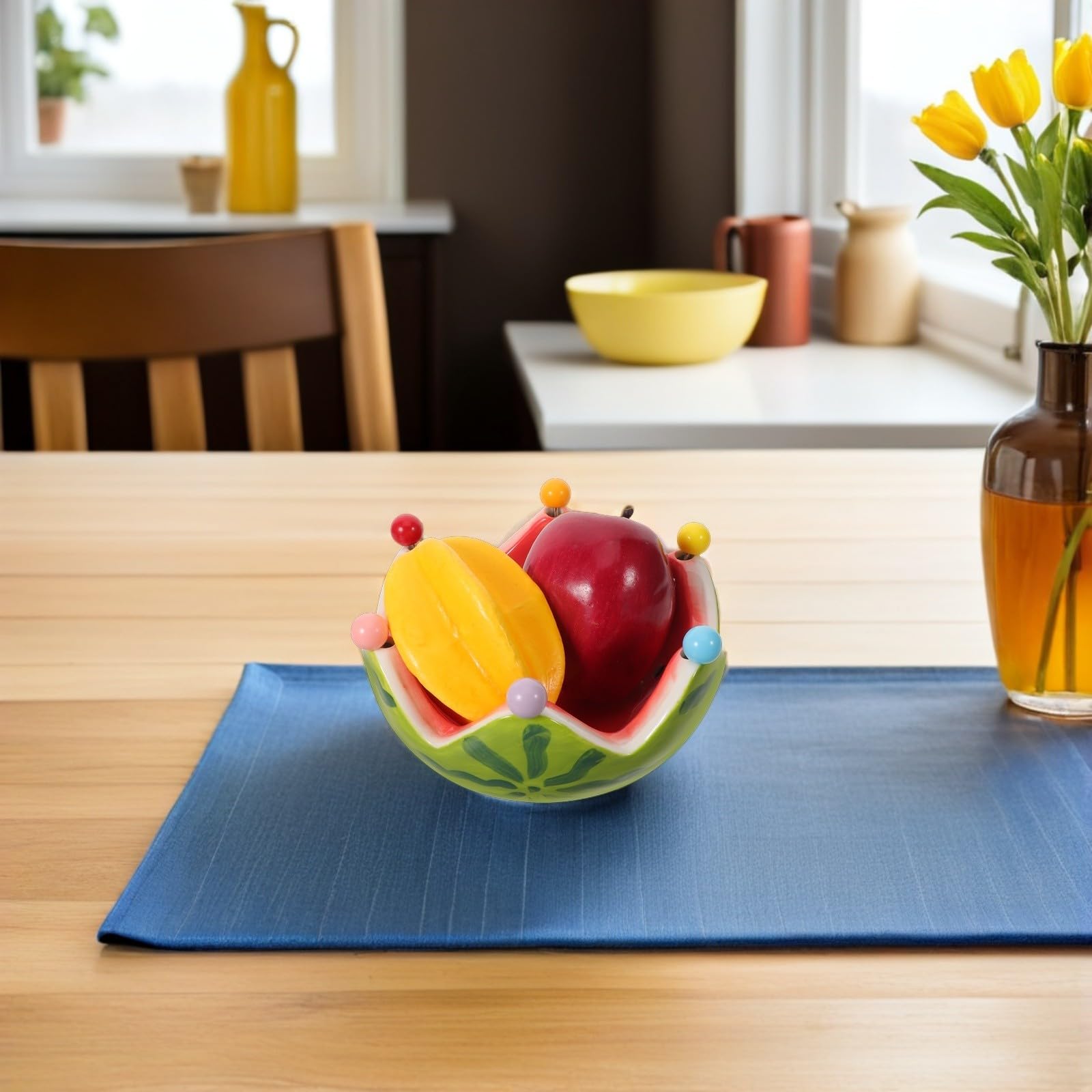 Artibetter Frutero Decorativo de Cerámica con Forma de Sandía y Tenedores