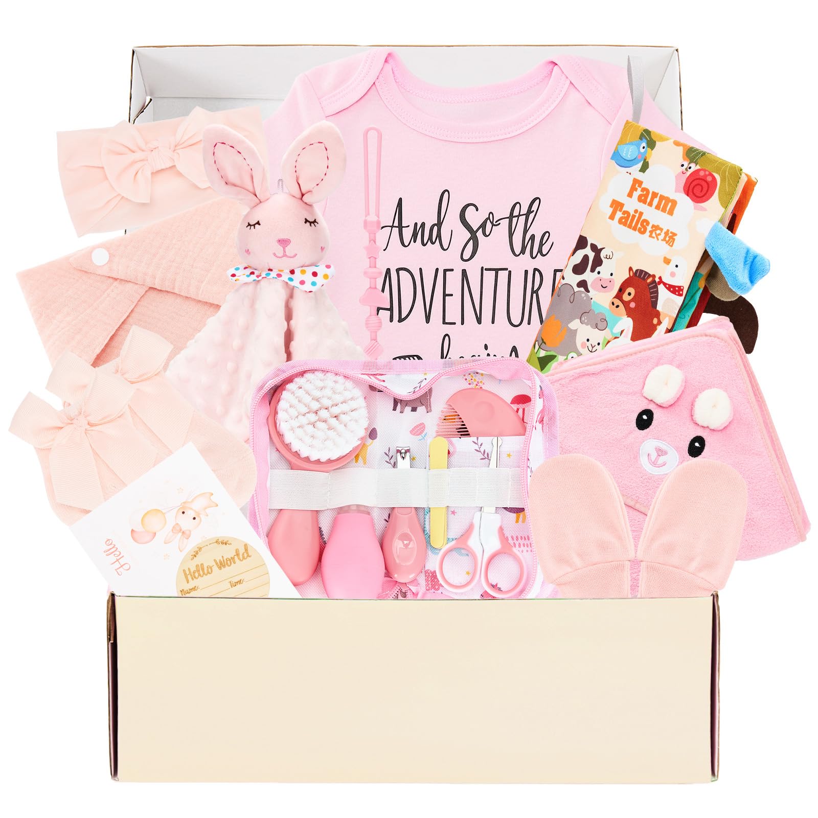 Chovbe Baby Shower Gifts, New Mom Gifts for Women, Newborn Gift with Swaddle Blanket & Pink Bunny, Baby Girl Gift Basket for Couples, New Parents, Mom to Be, Gender Reveal, Pregnancy Gifts
