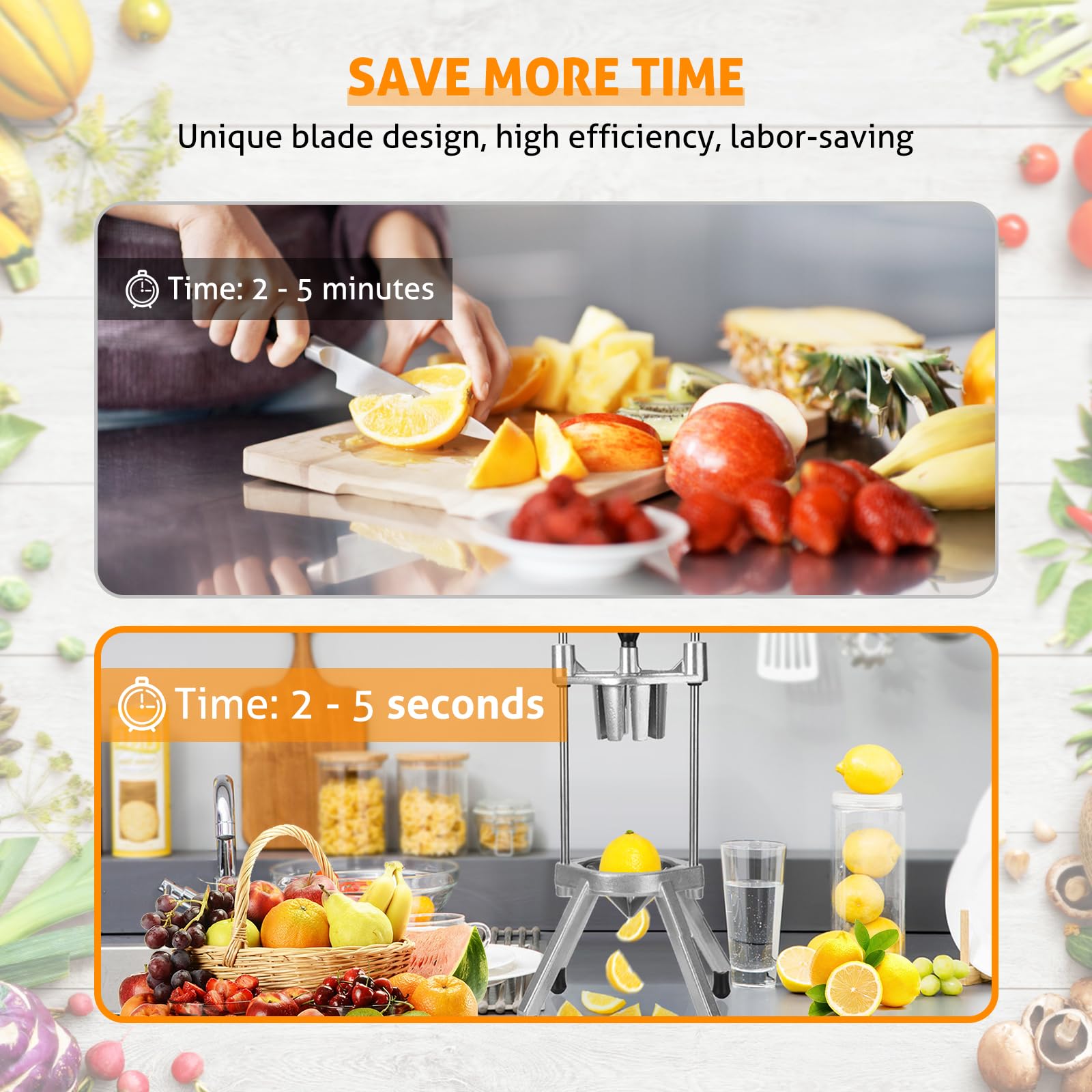 Cuchilla de 8 secciones para comercial Easy Wedger Limón Cortador Cuchilla de Acero Inoxidable Fruta Lima Cortadora Vegetal Picadora Dicer 8 Cuchilla Cuña 6