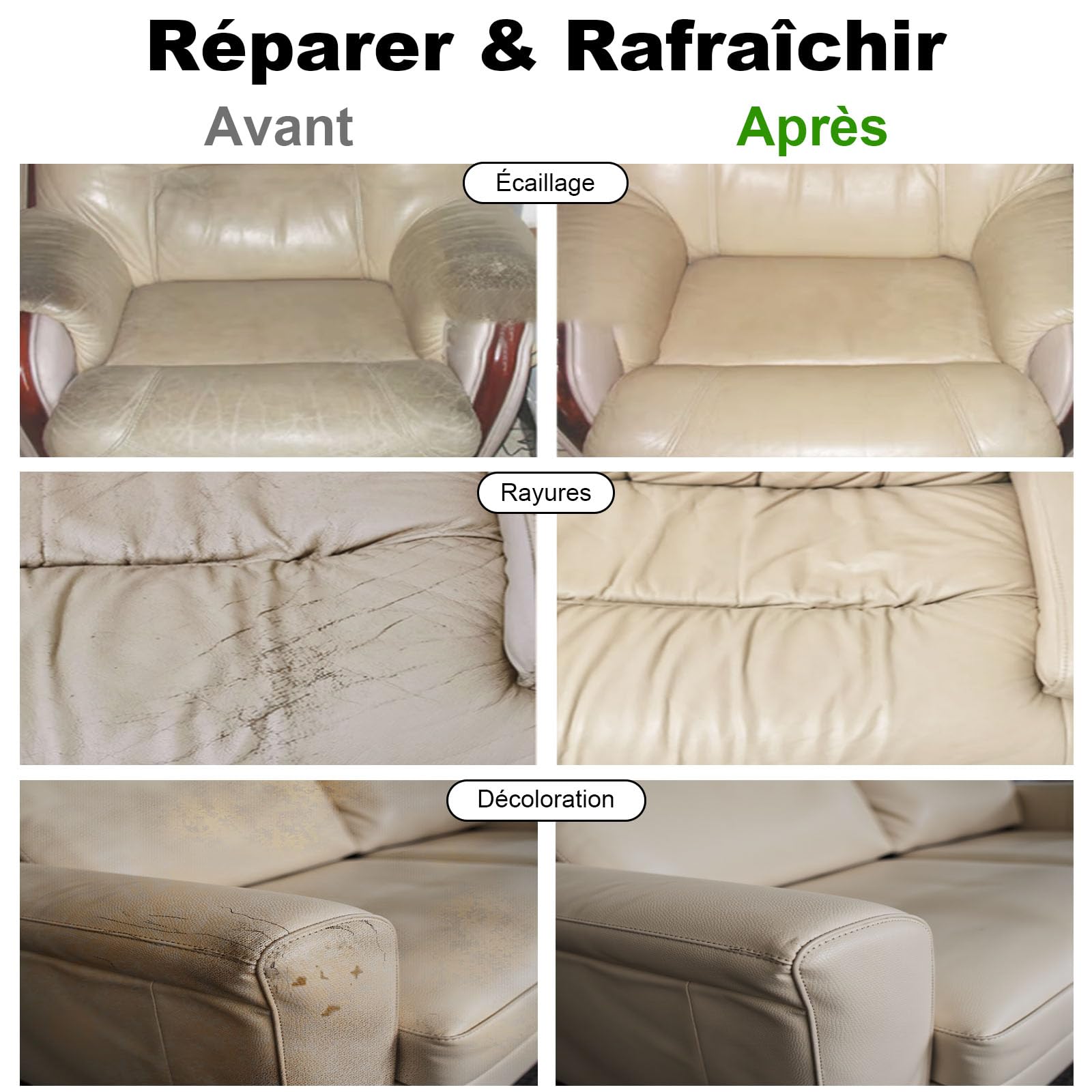 cenozo 250g Beige Kit Reparation Cuir,Teinture Cuir,Peinture Cuir Liquide,Pâte Réparatrice Cuir pour Cuir Canapé,Chaussures,Sièges de Voiture,Blouson en Cuir Rayures et Décoloration - 3