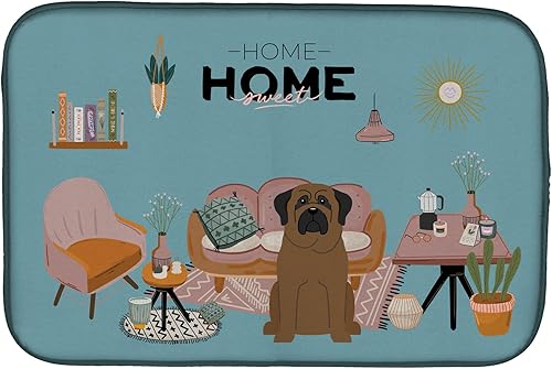 Miniatura 390 de Caroline's Treasures CK7824DDM - Tapete absorbente para secado de platos con diseño de bulldog inglés, rojo y blanco, para encimera de cocina, 14 x