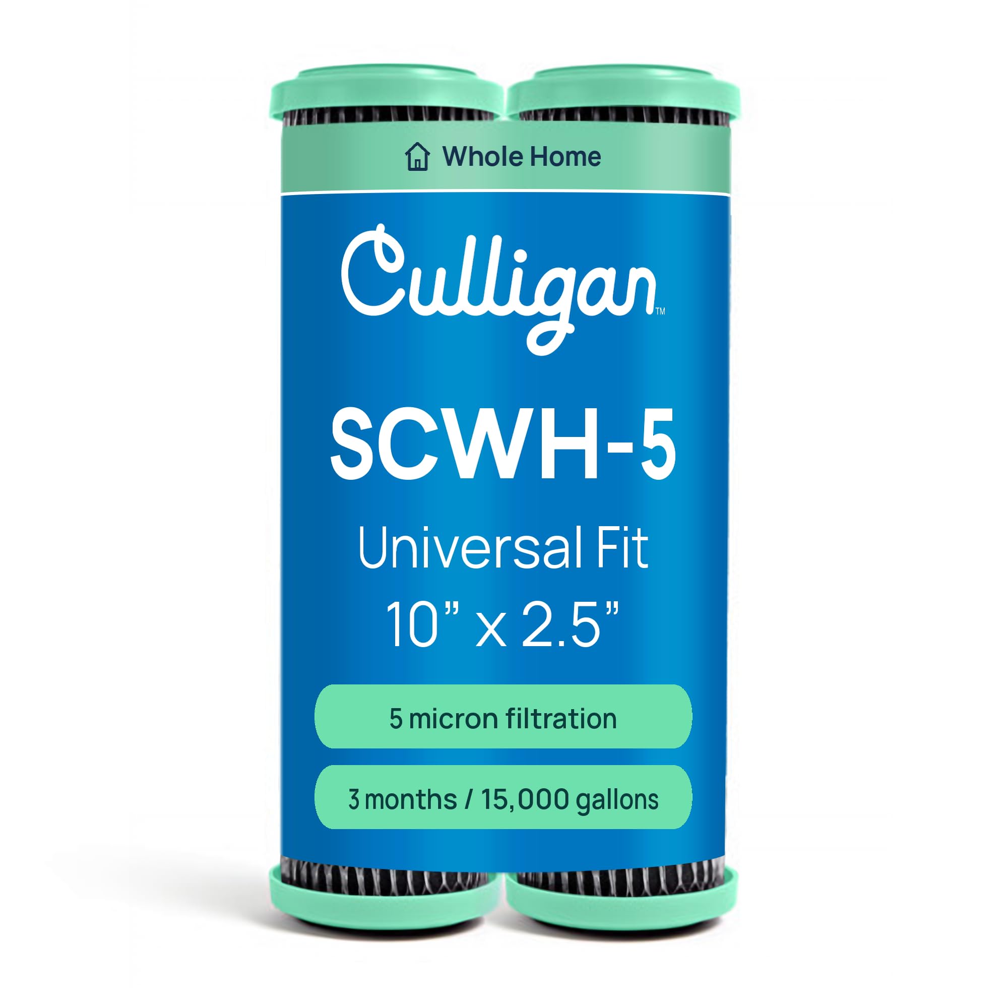 Culligan SCWH-5 Whole House Water Filter Cartridges - Standard-Duty Carbon Replacement Filter Reduces Sediment, Rust, Scale &amp; Dirt for Clean Drinking Water or for Cooking, 15,000 Gallons, Pack of 2