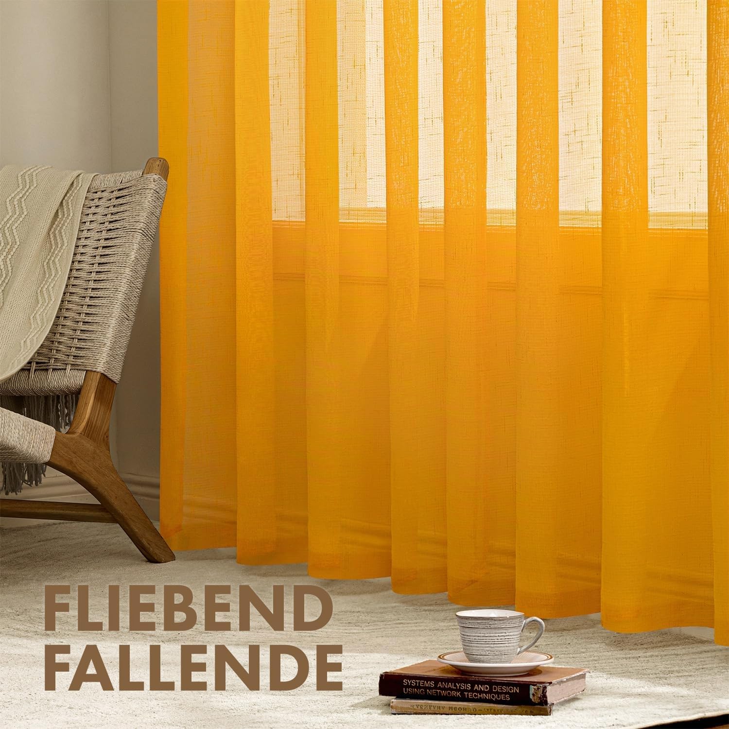 Woaboy Tende Trasparenti con Occhielli 2 Pezzi 140x260 cm Giallo brillante | Tende per Interni in Leineoptik Effetto Lino Filtro Luce e Privacy per Soggiorno e Camera da Letto