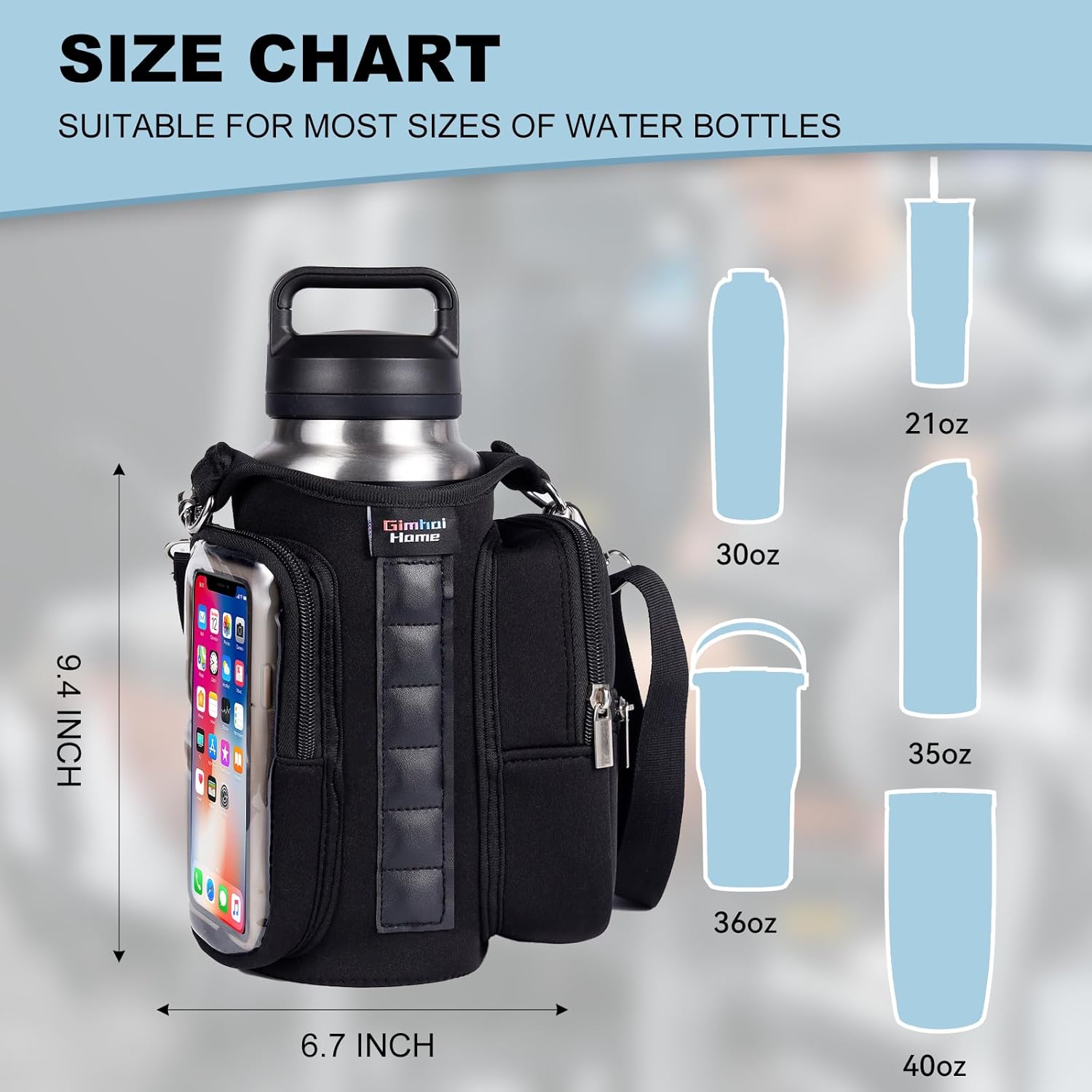 Magnetic Gym Bags for Men & Women with Adjustable Strap,Magnetic Bag Water Bottle Holder for Travel, Work,Sports,Water Bottle Sling Bag with Pocket (Black) - Image 3