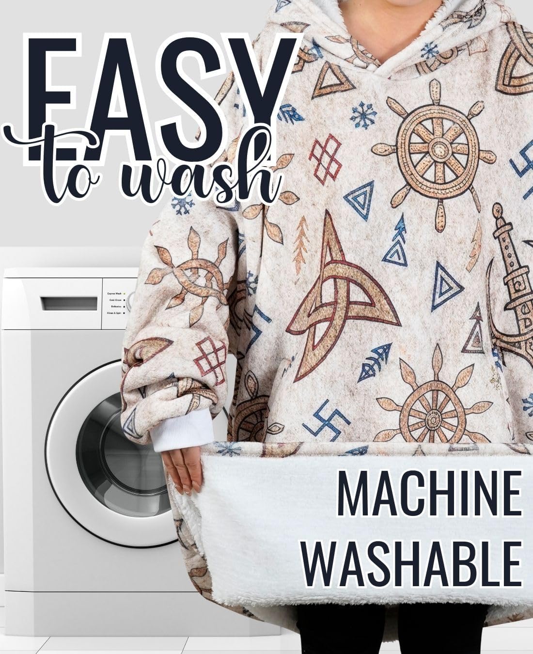 Viking Gifts for Men, Norse Mythology Wearable Flannel Blanket Hoodie With Two Large Pockets, Perfect for Birthday & Christmas - Rune/Yellow