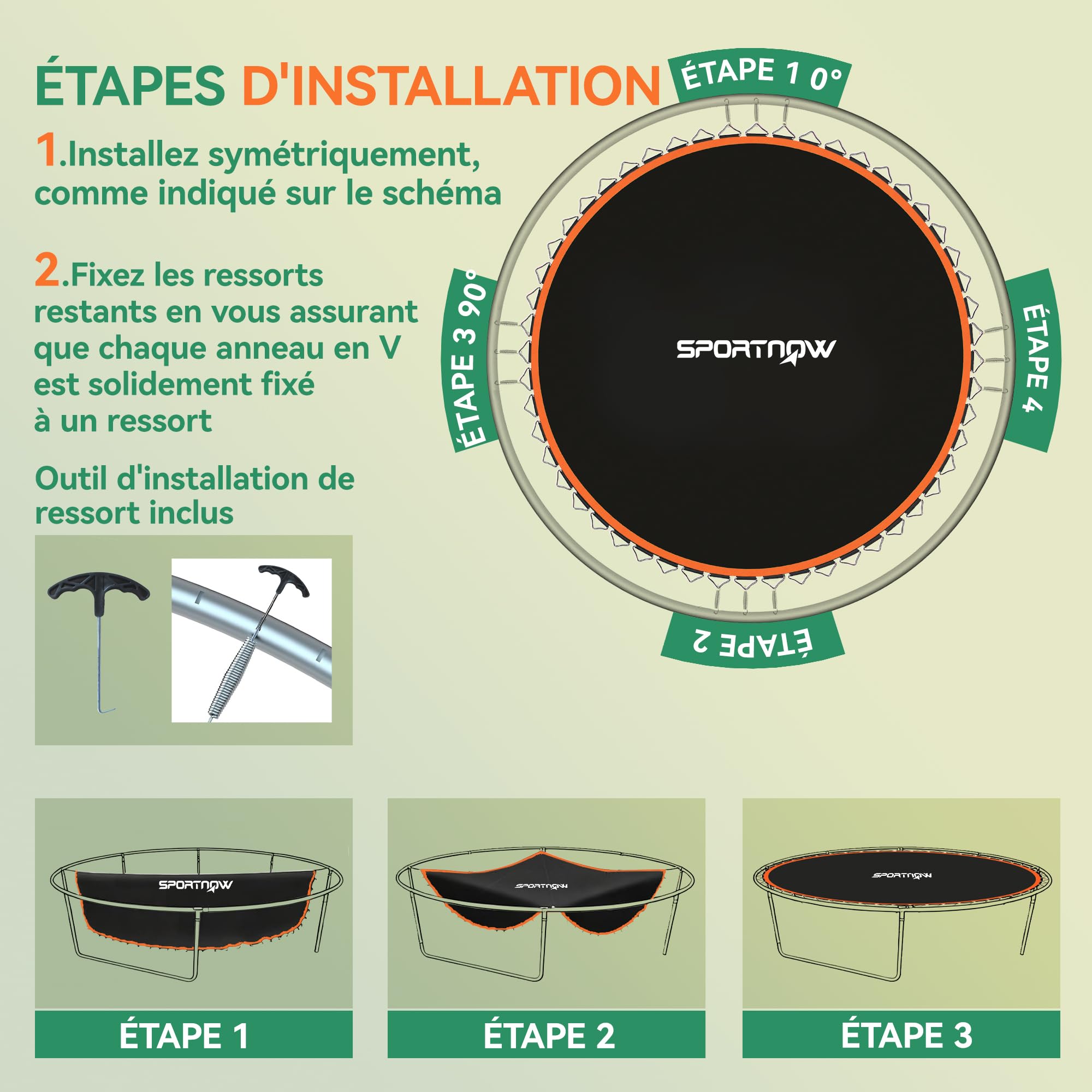 SPORTNOW Tapis de Rechange pour Trampoline Tapis de Saut de Remplacement, avec Outil de Traction à Ressort et Crochets en V