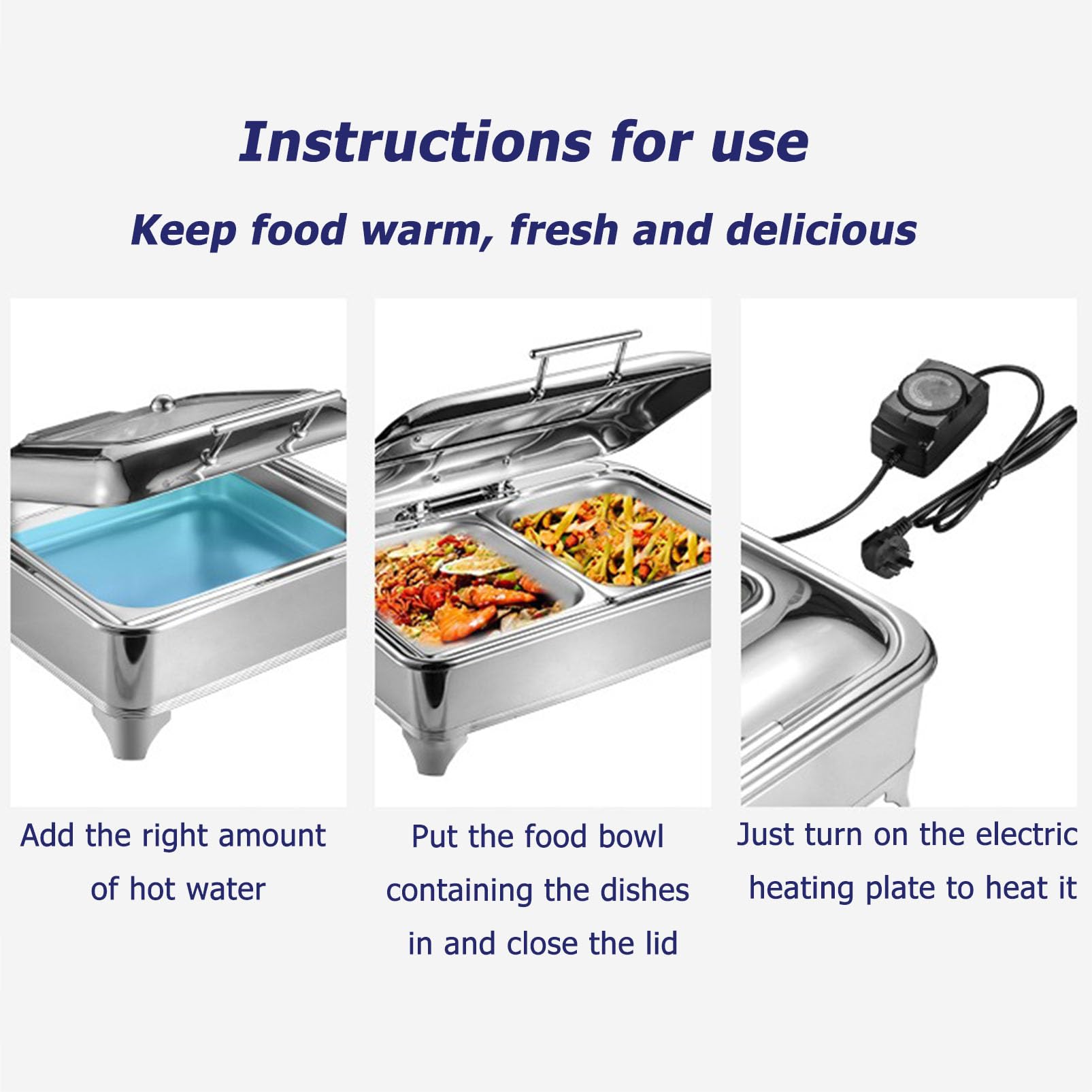 Bandeja calentadora eléctrica para buffet, bandeja de acero inoxidable para catering, calentadores de alimentos comerciales para fiestas, para varios tipos de alimentos como mariscos. ( Style 2)