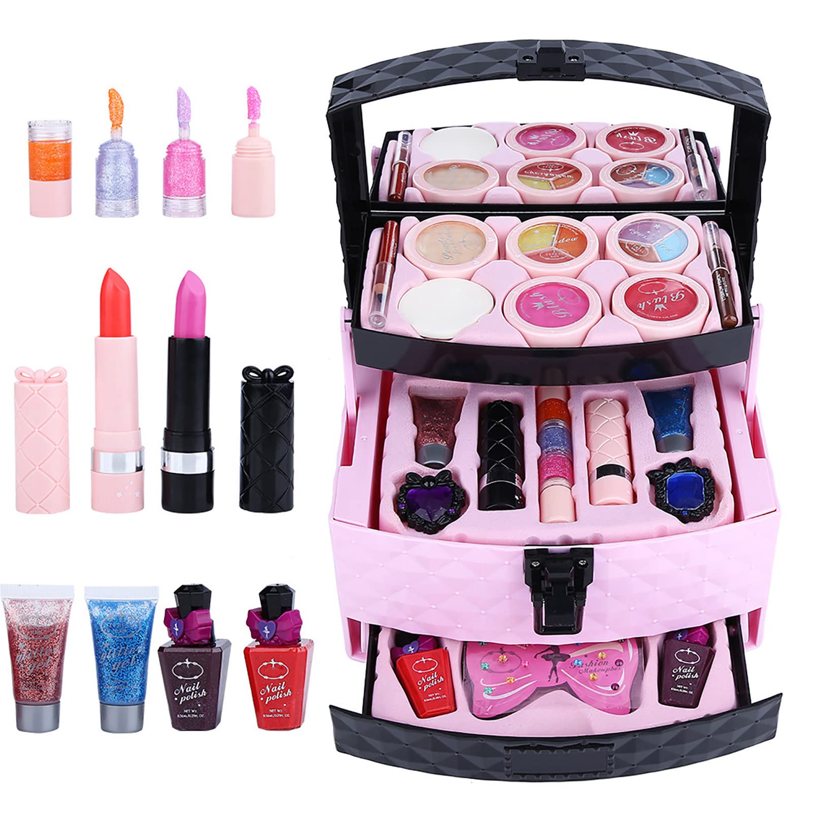 Hidyliu Custodia per Trucchi per Bambini con Fard e Ombretti, Giocattoli Cosmetici Non Tossici per Ragazze, Perfetti per Vestire le Principesse