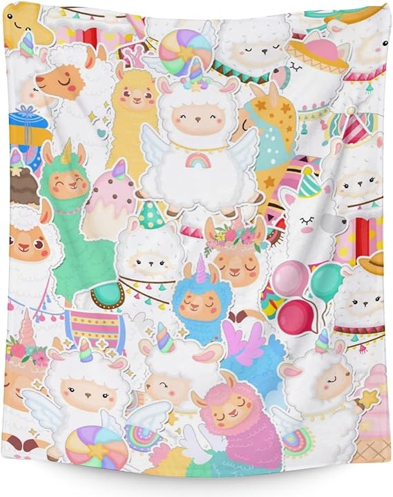 Blanket for Girl Women - 60x80 Inches Cute Llama Throw Gifts - Colorful Soft Fuzzy Blankets for Bed, Couch & Living Room