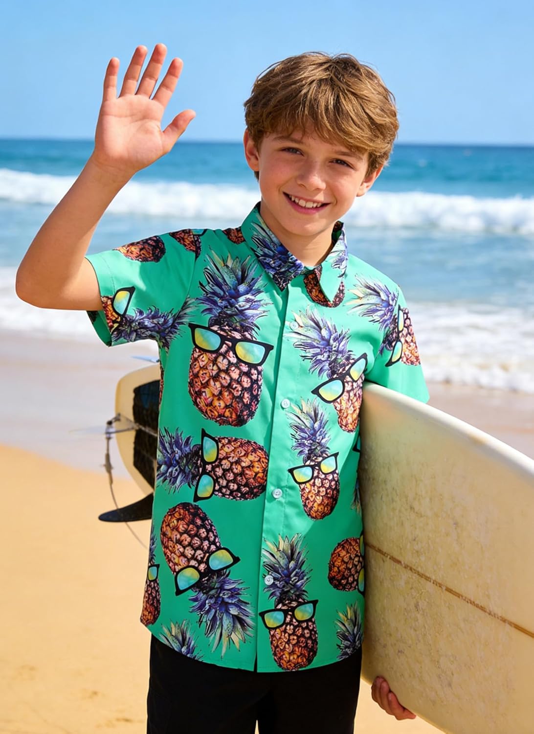 UNICOMIDEA Little & Big Boys Hawaiian Shirt Kids Tropical Luau 3D Print Button Down Shirts for 3-14 Years Old - Image 3