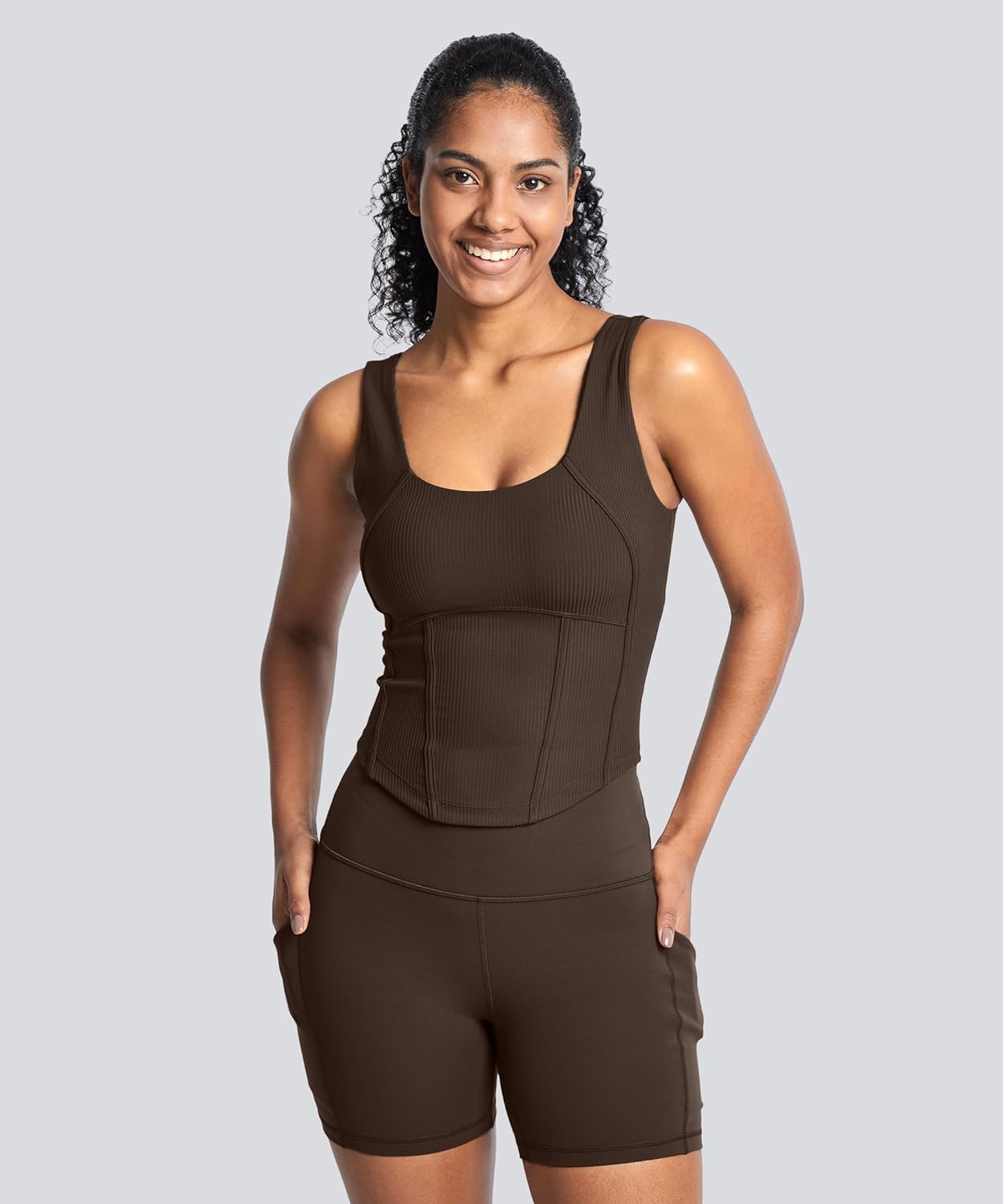 MEIVSO Womens Tennis Tank Tops Built in Bra Tight Fit Scoop Neck Yoga Athletic Shirt - Image 2