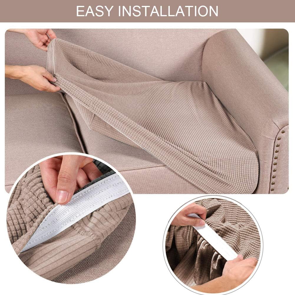 GAEA.TEX Couch Cushion Covers for Individual Cushion Couch Stretch Durable Washable Sofa Seat Cushion Slipcovers Protector for Living Room (2 Pieces, Sand)