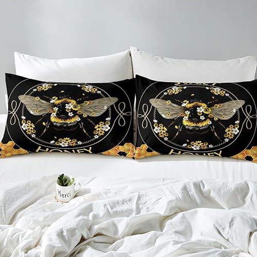 Miniatura 6 de Erosebridal Juego de edredón de abeja tamaño King, Kawaii para niños, niñas, adolescentes, adultos, decoración de dormitorio, flor de gerbera,