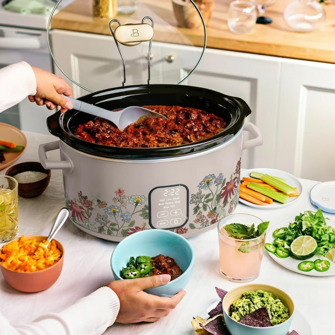 Wonderful 6 Qt Programmable Slow Cooker -5 Preset Cooking Functions, Digital Countdown Timer, Dishwasher-Safe Parts and Cool-Touch Handles (Wildflower Porcini Taupe)