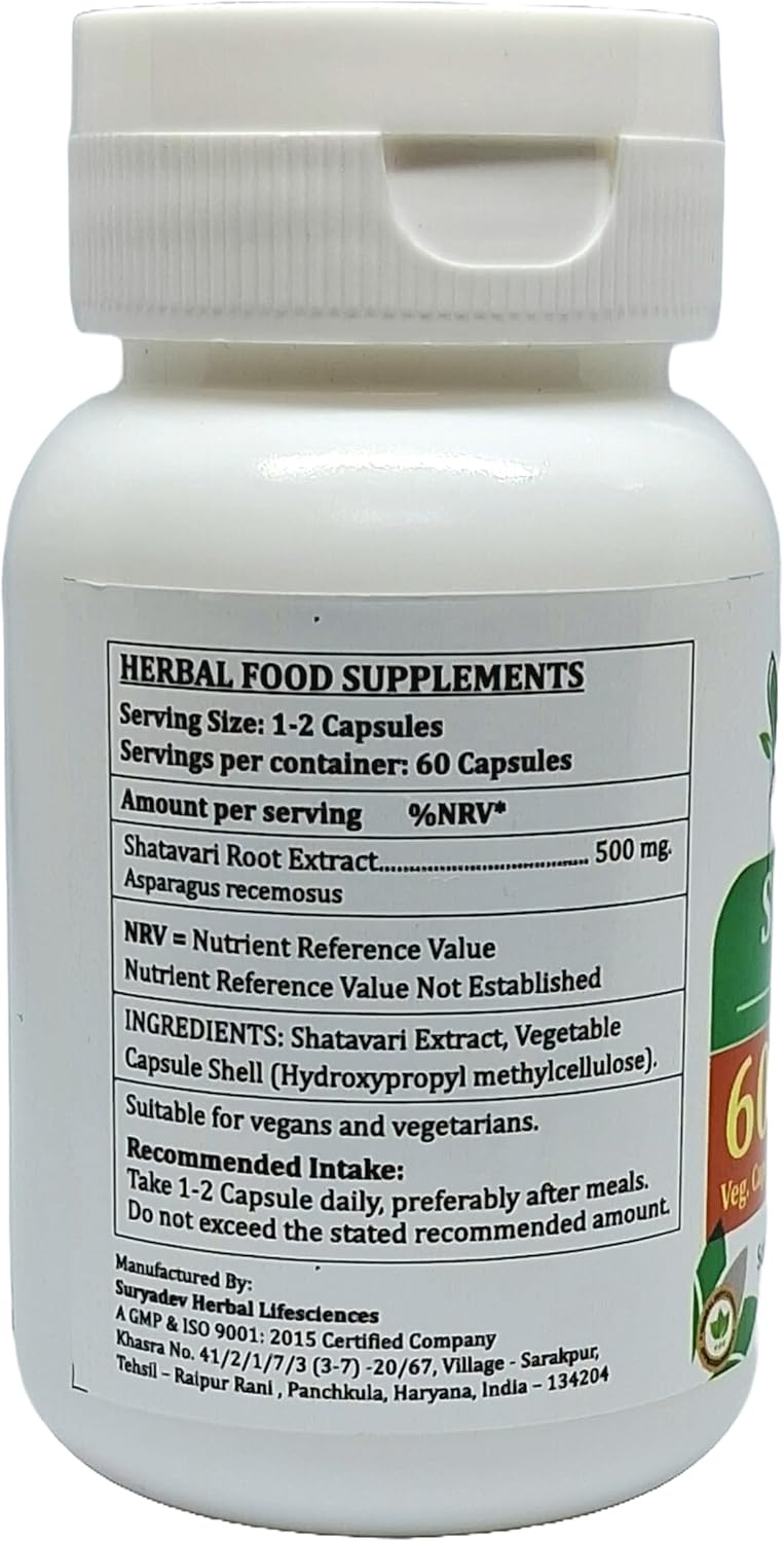Shatavari (Asparagus racemosus) Forte Capsules, Pack of 60 x 500 mg. Veg. Capsules (Pack of 4)