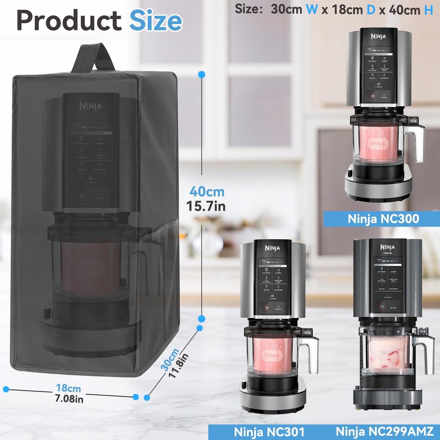 Ice CreamMachine Dust Cover Waterproof Dust Cover Is Suitable For Ninja Nc301creami Ice Cream Machine/Nc299amz Creami Ice Cream Machine/Frozen Dessert Machine/Ice Cream Machine (7 X 11.8x 15.7 Inches)