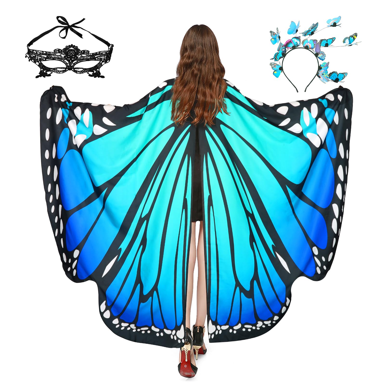 Sunlisky Butterfly Wings, Fairy Wings for Adults, Butterfly Costume, Halloween Costumes for Women, 3PCS Butterfly Cape Set.
