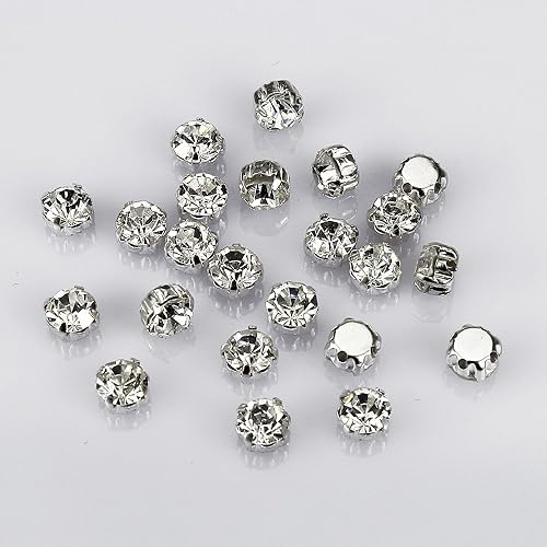 LolliBeads TM - 100 piezas de cristal checo para coser con diamantes de imitación con base de latón chapado en plata color blanco 0236in