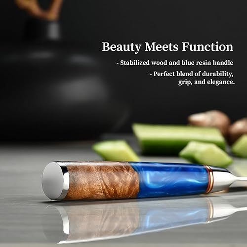 Miniatura 4 de Cuchillo de chef japonés, cuchillo de cocina de damasco de 8 pulgadas con acero VG10, cuchillo afilado hecho a mano con mango ergonómico, cuchillos