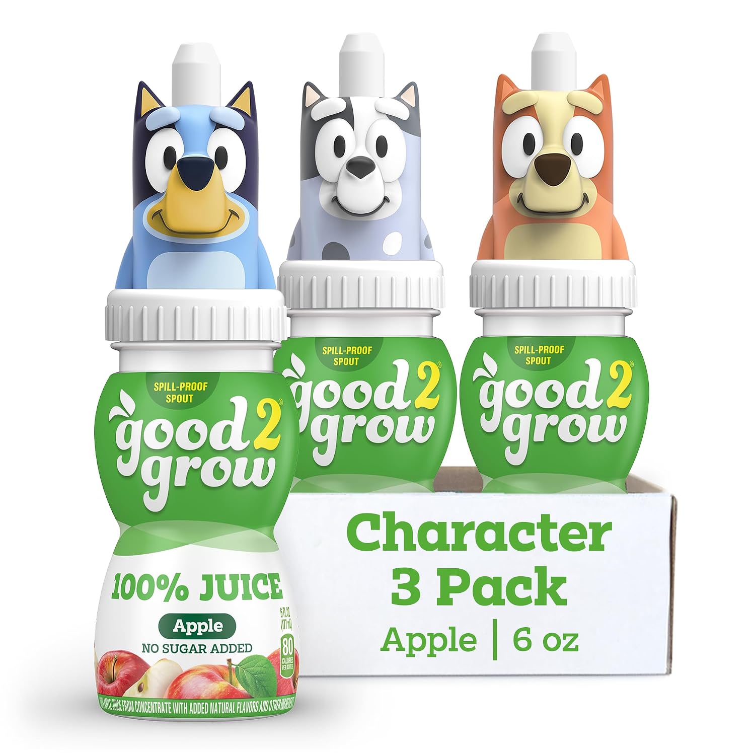 good2grow Apple Juice - 100% Juice Drinks for Kids, Fruit Juice No Sugar Added, 6 Fl Oz Juice Bottles with Spill-Proof Bluey Character Tops (3 Pack)