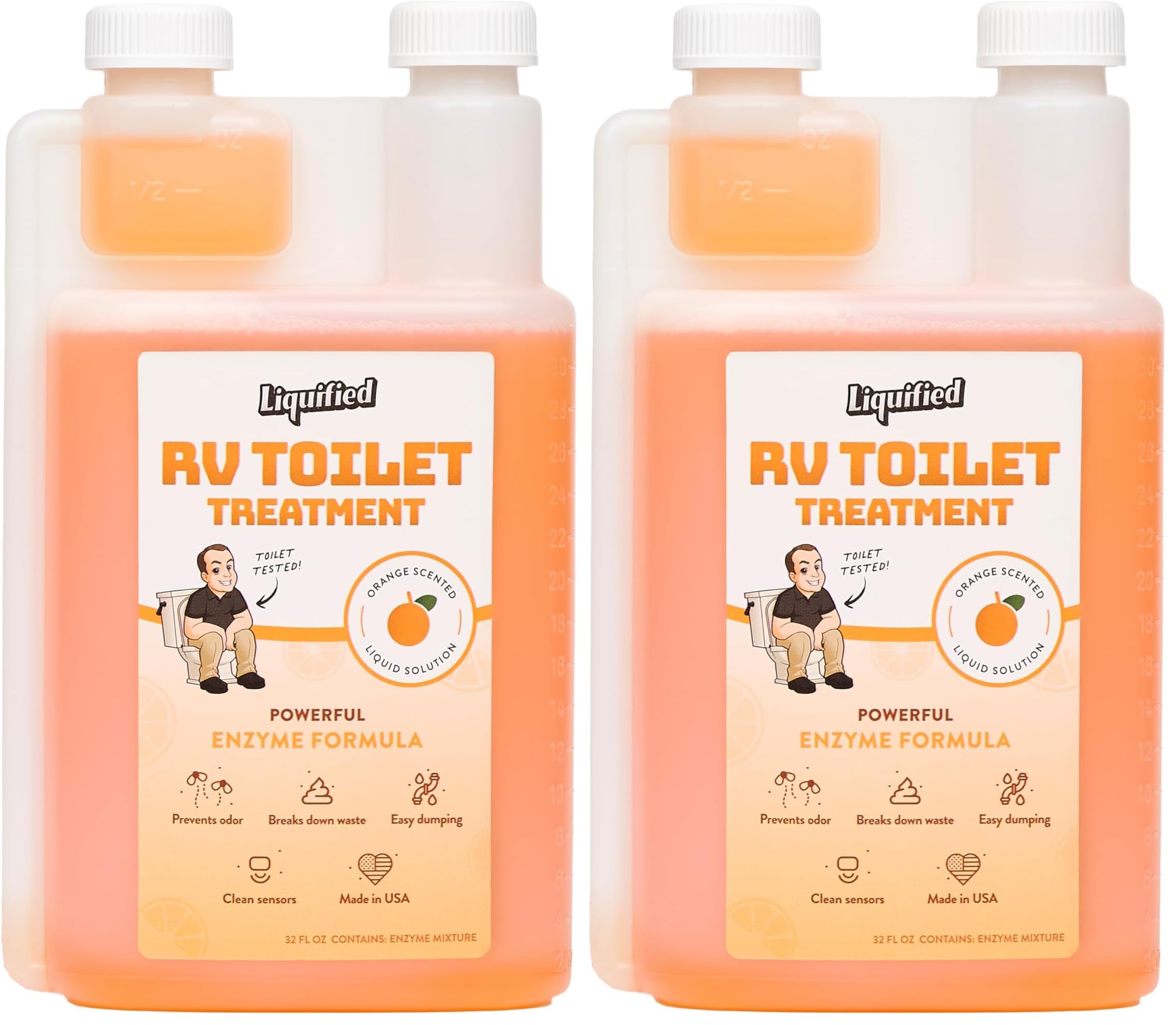 Liquified RV Toilet Treatment - Black Holding Tank Digester - Odor Eliminator - Orange Scent - Matts RV Reviews (Orange, 32oz) (Pack of 2)