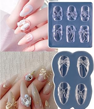 Coollooda Nail Art Bow Tie, Set of 2, Silicone Mold, Curved Included, DIY Tool, UV Resin Nails, Soft, DIY 3D Parts, Handmade Decoration, Nail Accessories, Silicone Mold, Orgonite, Soft Mold, Transparent Color