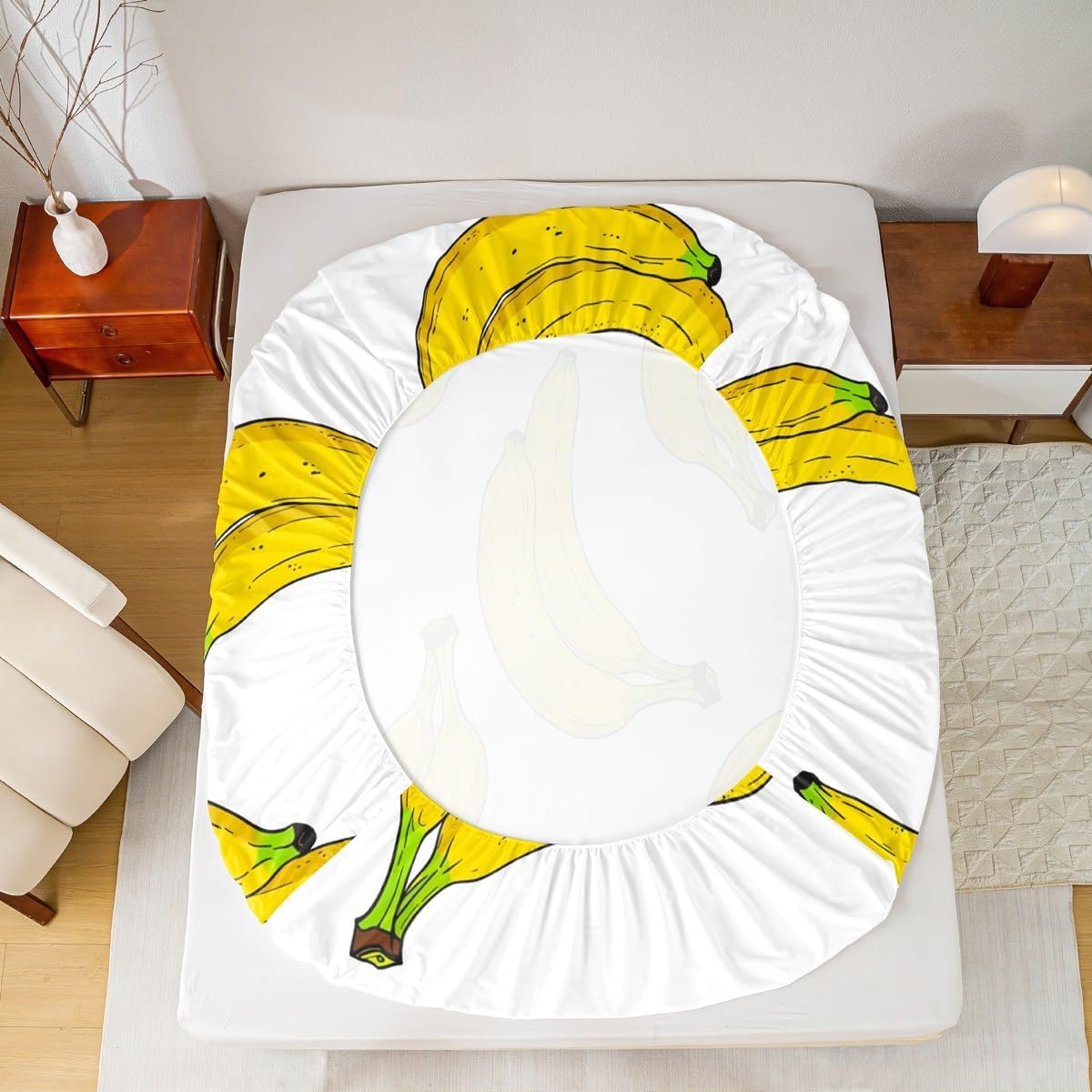 Erosebridal Banana Fitted Sheet, Kids Girls Fruit Food Theme Bedding Set, Cartoon Banana Bed Sheet Twin Size for Children Boys Teens, Tropical Botanical Fitted Bed Sheets 2 Pcs with 1 Pillow Case