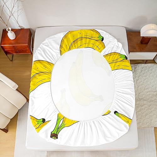 Miniatura 6 de Erosebridal Sábana bajera ajustable de plátano para niños y niñas, juego de ropa de cama con temática de alimentos frutales de dibujos animados,