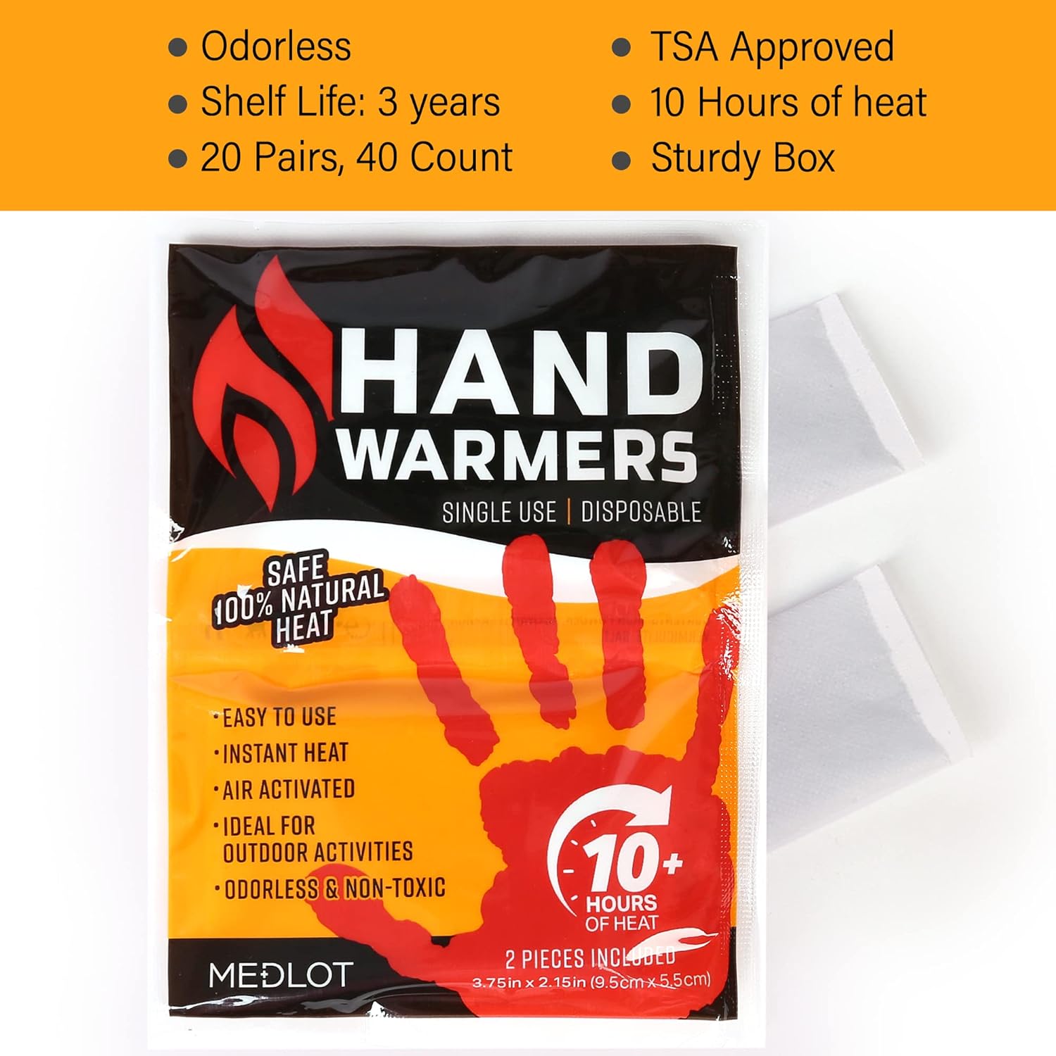 Hand Warmers - 20/40 Pairs, Long Lasting, Safe Natural Odorless, Air Activated Warmers - Up to 10 Hours of Heat