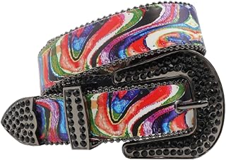 NALANY Men Women Studded Belt with Graffiti Rainbow Pattern Western Strap Shine Crystal Diamond Engraved Flower Buckle(105cm/41, Graffiti)