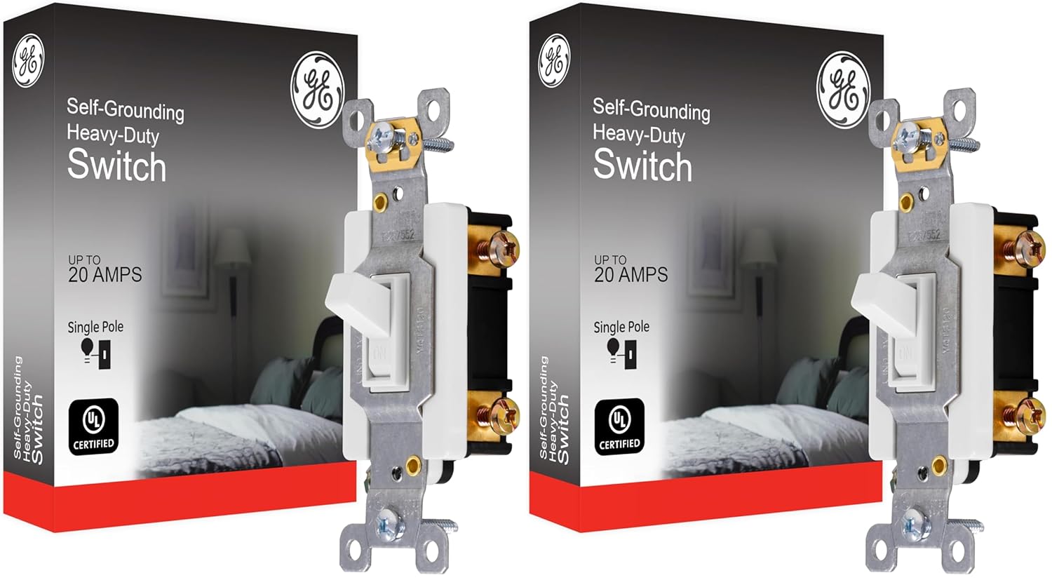 GE Heavy-Duty, Single Pole, in-Wall, Light, Fan, One Switch Circuits, Self-grounding Clip, Easy to Install, 20A/120V AC, UL Listed, White, 42160