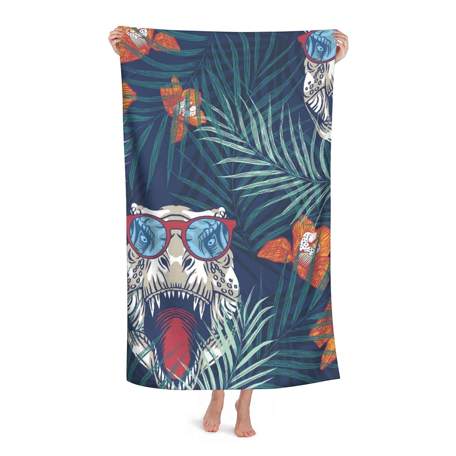Lsjuee Dinosaur Flower Beach Towel Women Sand Free Superfine Fiber Beach Towel for Kids Personalized Boys Easter for Honeymoon Camping Swimming Class Swimming Exercise or Training 32INx52IN