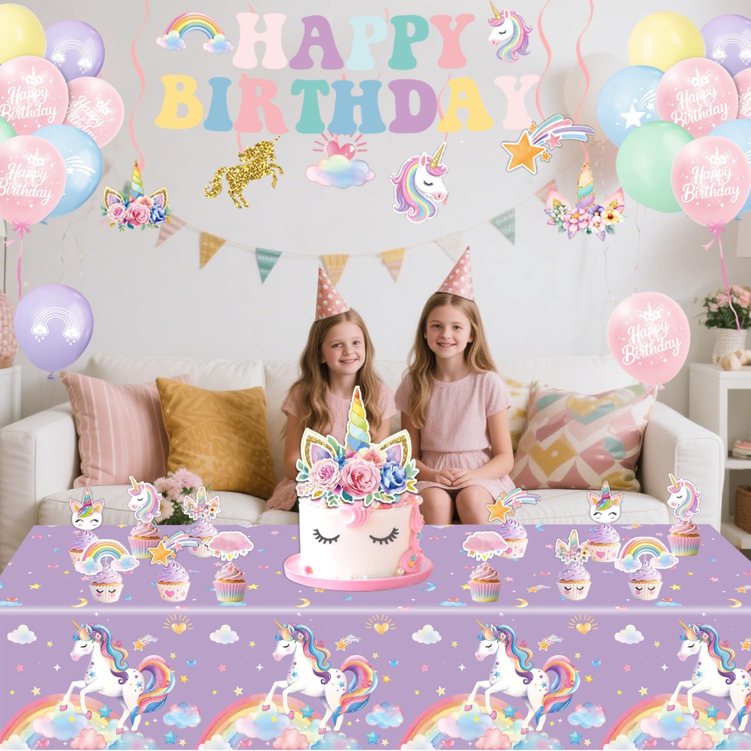 4 Pack Unicorn Tablecloths, Unicorn Birthday Decorations, Disposable Table Covers for Baby Shower Birthday Party, 54 x 108 Inch image 4