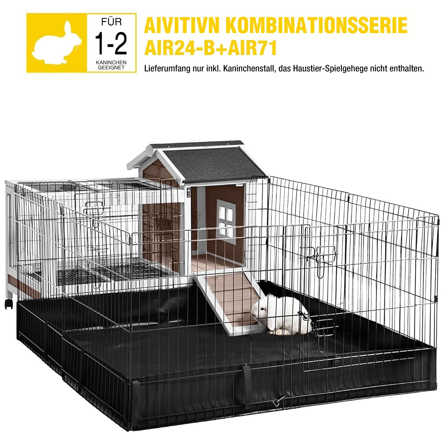 Aivituvin Hasenstall, Kaninchenstall für drinnen und draußen, Innen-Kaninchenkäfig Außen-Kaninchenhaus mit Drahtboden und undichtungsfreiem Kunststofftablett (Braun, L)