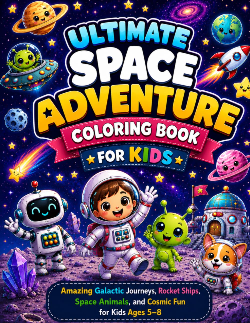 Ultimate Space Adventure Coloring Book for Kids: Amazing Galactic Journeys, Rocket Ships, Space Animals, and Cosmic Fun for Ages 5–8