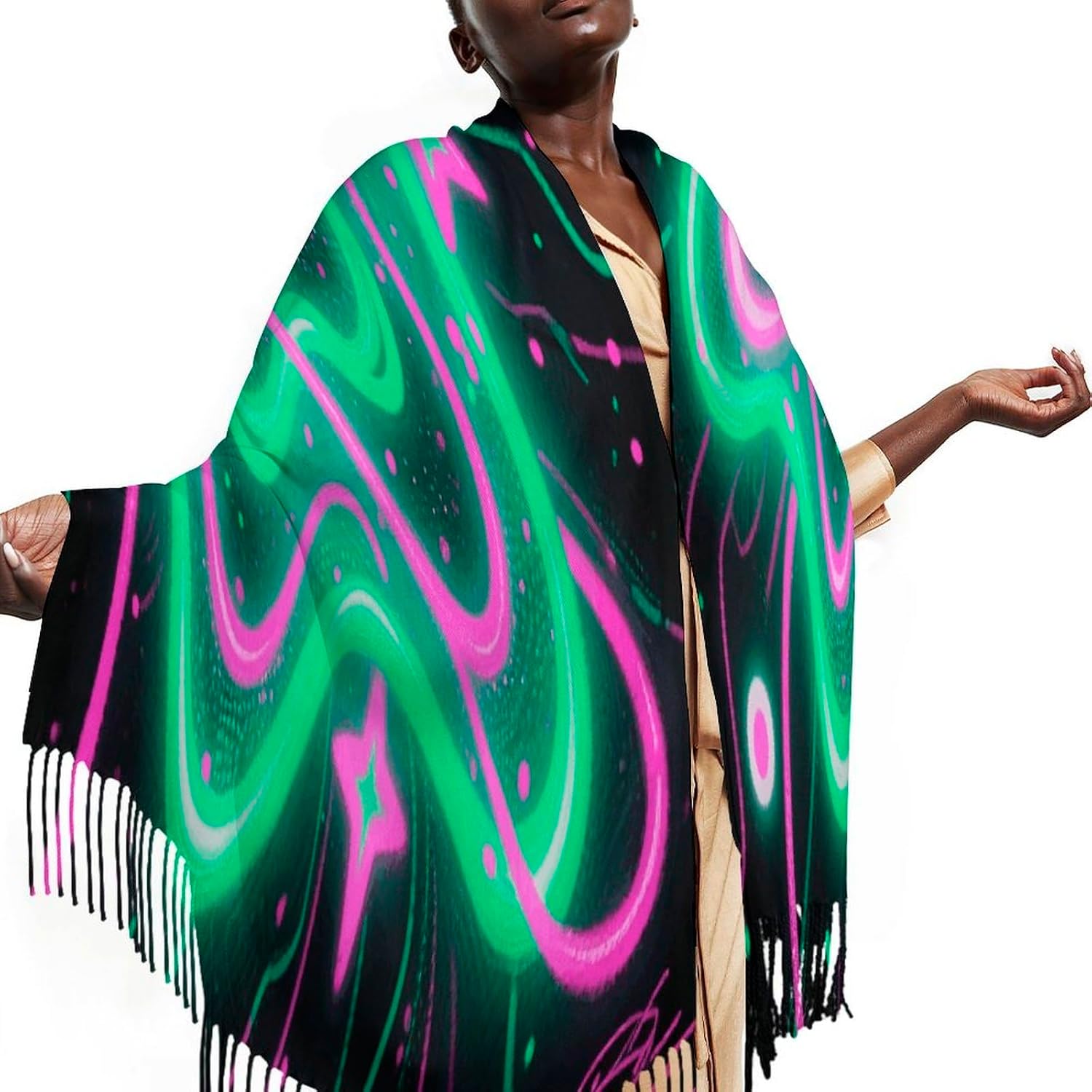 Green - Pink Galaxy Scarf for Women Men Classic Fashion Blanket Scarves Soft Cashmere Feel Scarf Cold Weather Warm Long Shawl Winter Large Scarves Classic Blanket Scarfs Thick