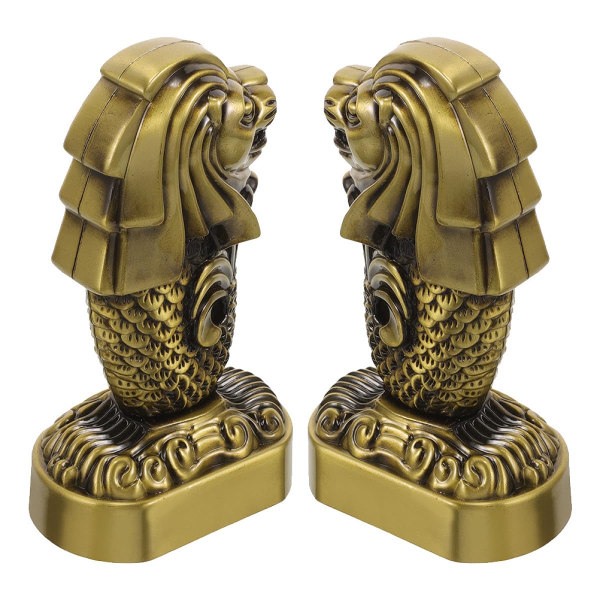 Figurines Merlion Singapour en métal : lot de 2 statuettes déco
