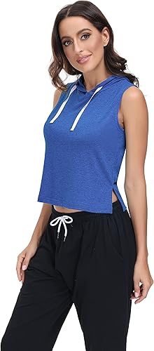 Miniatura 3 de Fanfly Paquete de 2 camisetas de entrenamiento sin mangas con capucha para mujer, estilo casual, atlético, gimnasio, ejercicio, para mujer