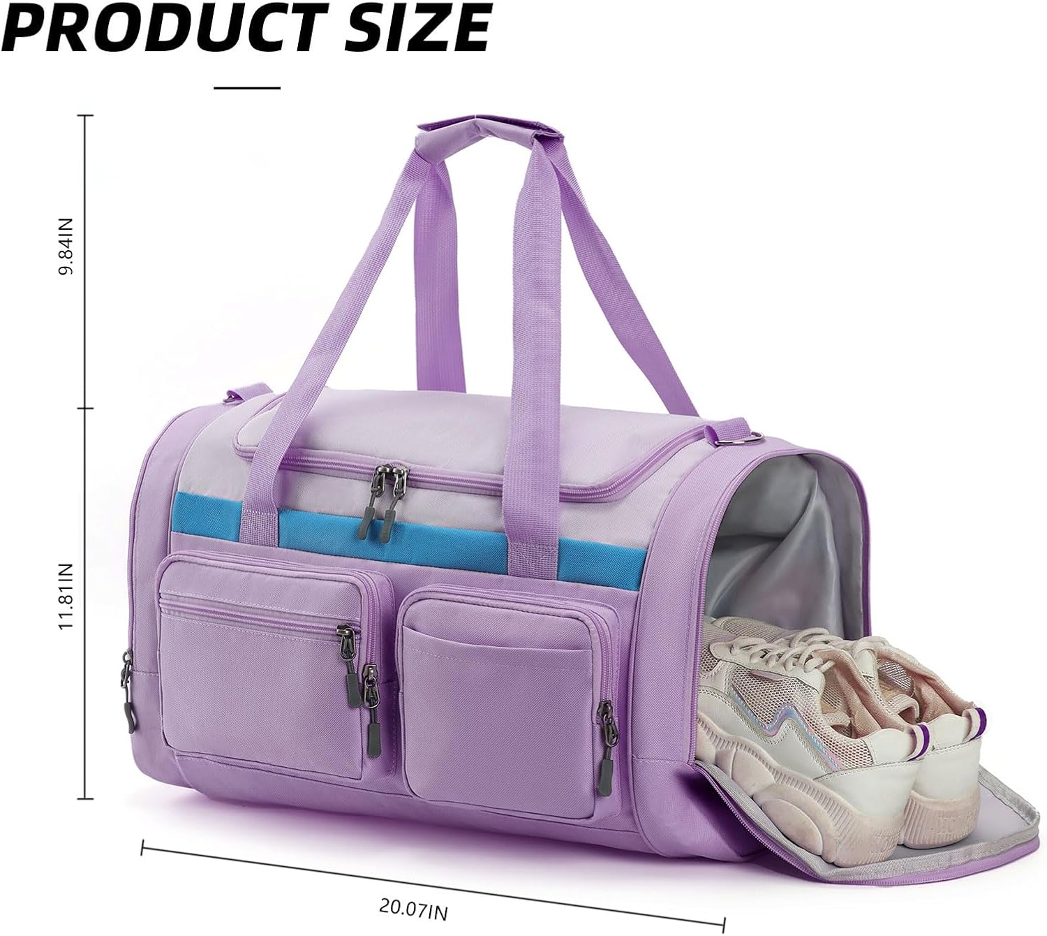 Rueesh Large Duffle Bag with Shoes Compartment for Women,Sports Gym Tote Bags for Travel, Overnight, or Weekender,Purple