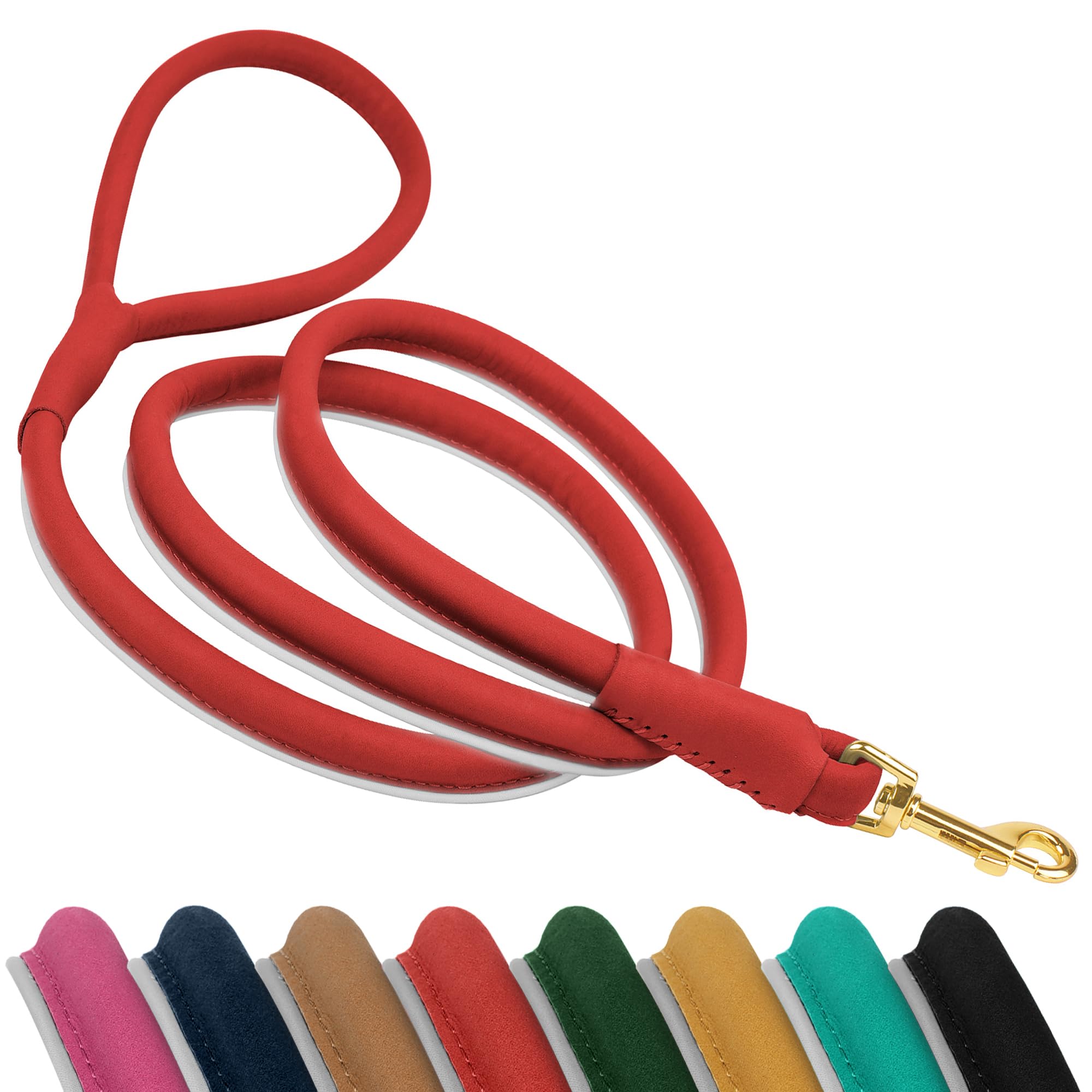 OOPSDOGGY Reflective Rolled Leather Dog Leash 6 ft Durable Dogs Lead for Small Medium Large Dogs Pink Red Black Blue Green Brown (Red, Small)