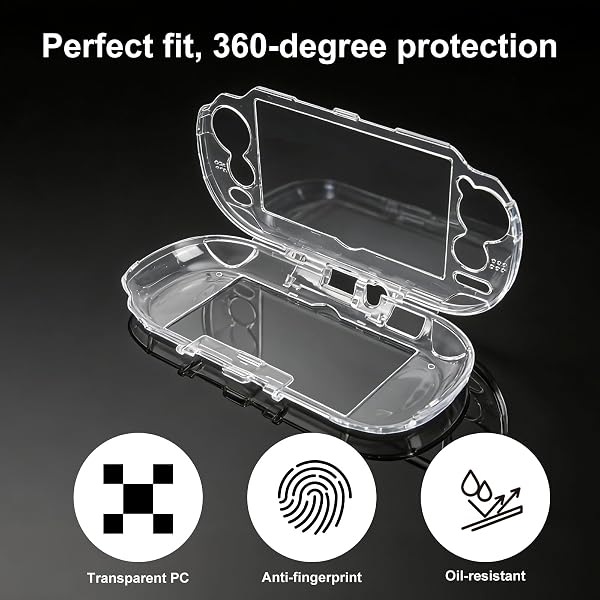 Clear Crystal Hard Shell Case Set for Sony PS Vita PSV 1000 PCH-1000 Game Console, Clear Protective Case with Tempered Glass Protective Films & Joystick Caps for Retro Game Enthusiasts - 2